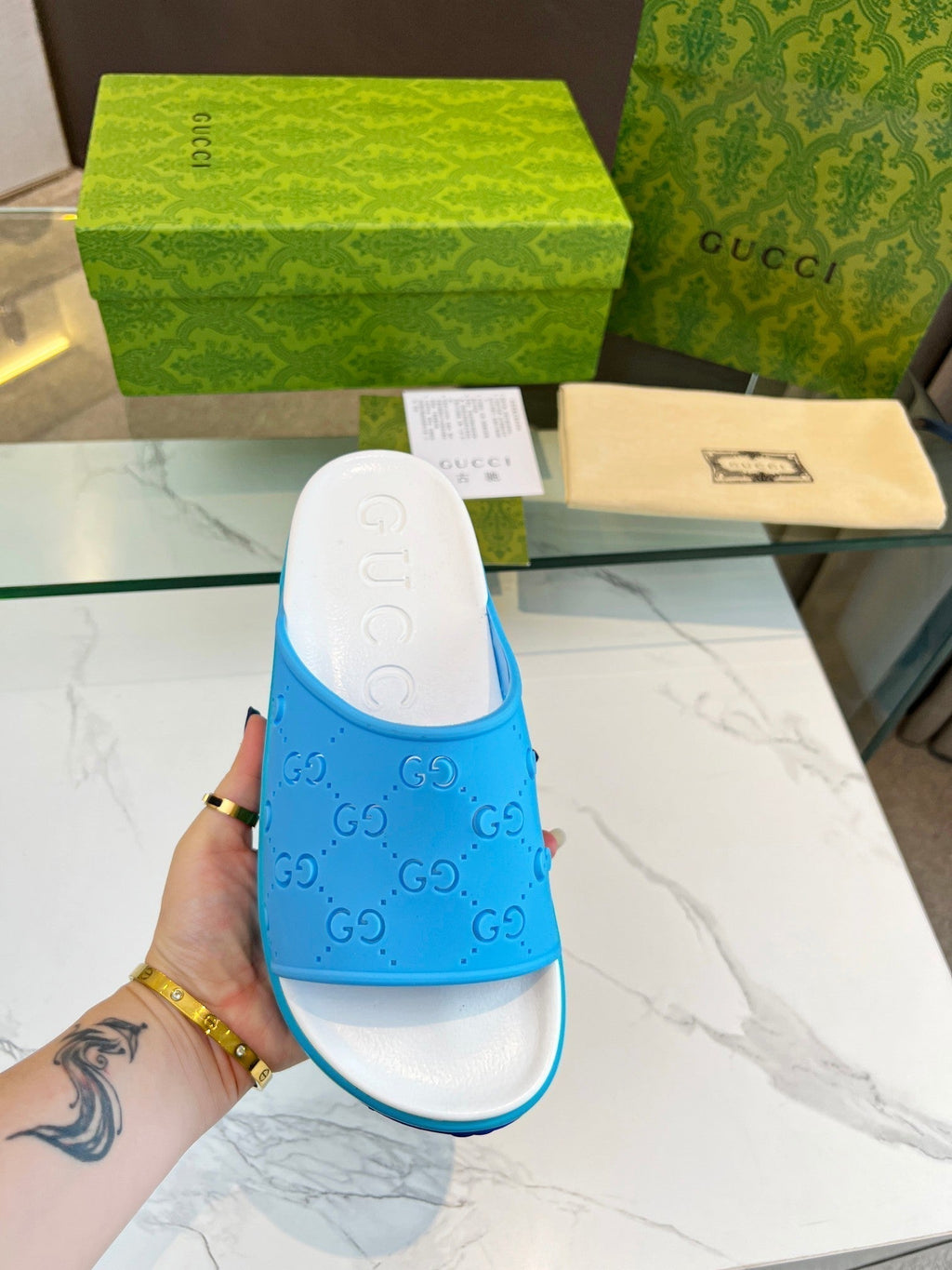 PLATFORM SANDALS IN SKY BLUE MONOGRAM IMPORTED TPU