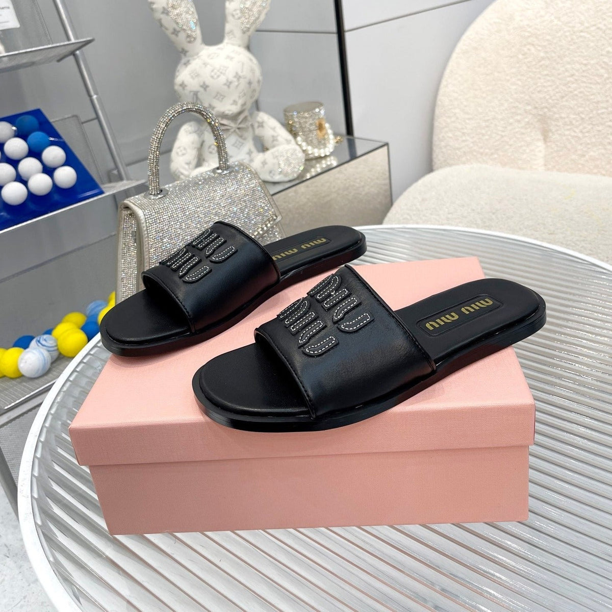 Slippers Black Leather