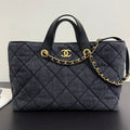 Chanel 2026 Tote Bag 44cm Black Quilted Denim Leather