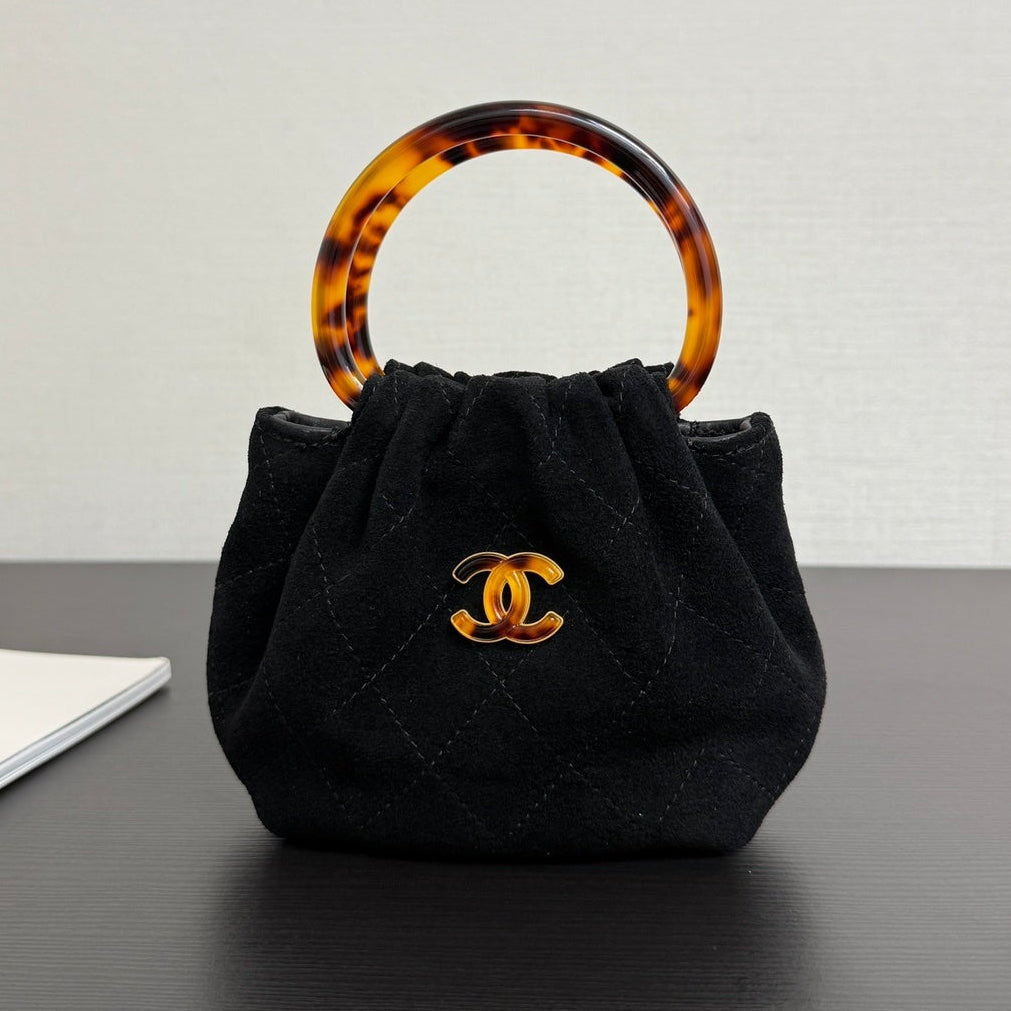 Chanel 2026 Mini Pouch 16cm Black Tortoiseshell Suede Effect Plexi