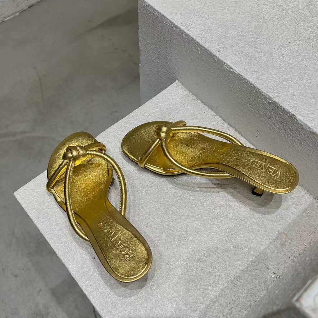 BV HEELED SANDALS METALLIC GOLD LAMBSKIN