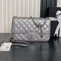Chanel 2026 Classic Flap Bag 23.5cm Silver Grained Cowhide