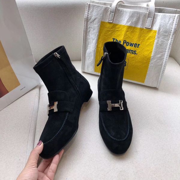 HERM Black Suede Saint Honore Ankle Boots