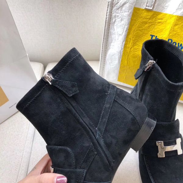HERM Black Suede Saint Honore Ankle Boots