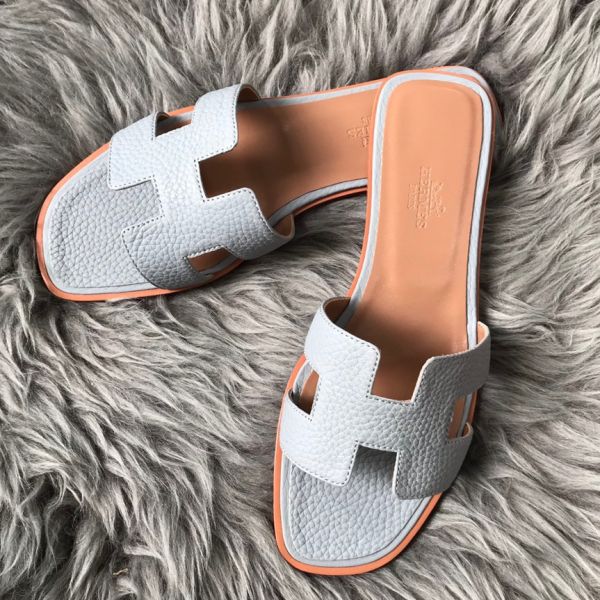 HERM Oran Slide Sandals In Blue Lin Clemence Leather