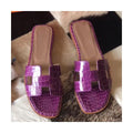 HERM Oran Sandals In Purple Shiny Niloticus Crocodile