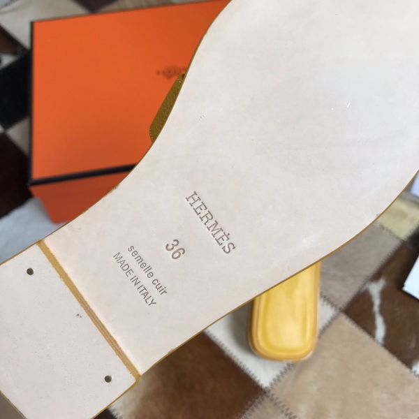HERM Oran Slide Sandals In Yellow Epsom Calfskin