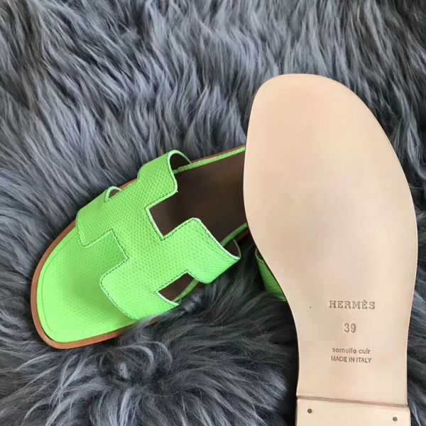 HERM Oran Sandals In Apple Green Lizard Leather