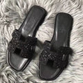 HERM Oran Sandals In Black Suede With Black Crystal