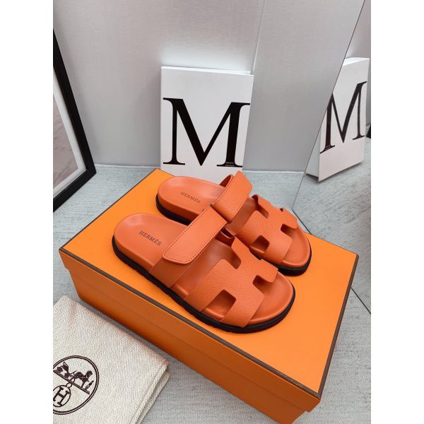 HERM Men's Chypre Sandals in Orange Epsom Calfskin