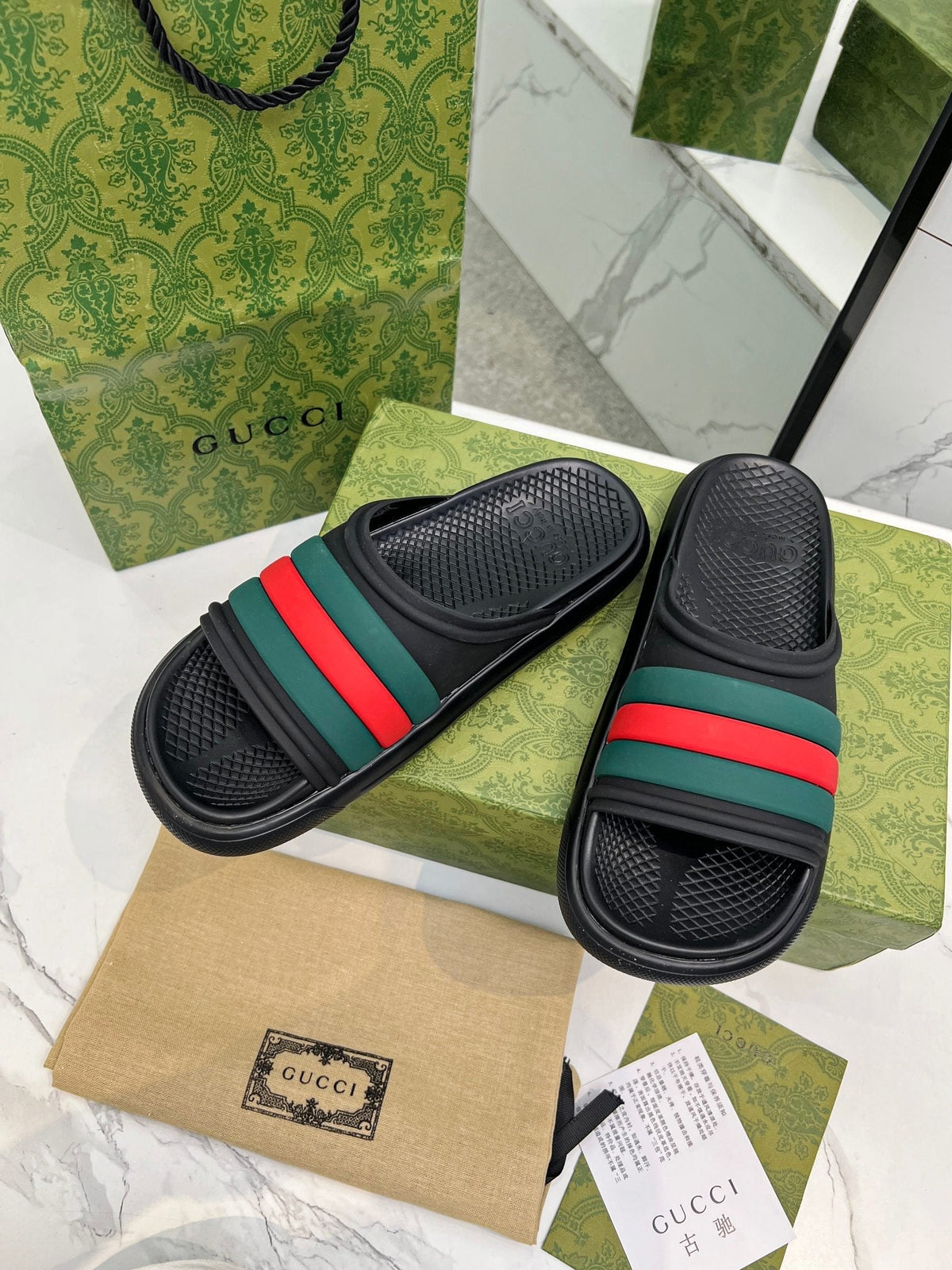 PLATFORM SLIPPERS IN BLACK MIX GREEN AND RED IMPORTED TPU