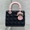 Dior 2026 Bow Lady Dior 20cm Black Pink Cannage Lambskin 289164