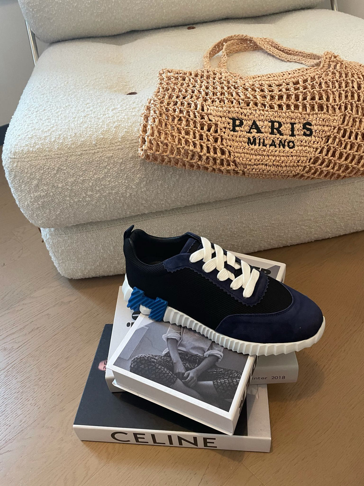 BOUNCING SNEAKERS BLACK MIX CHARCOAL BLUE CALFSKIN