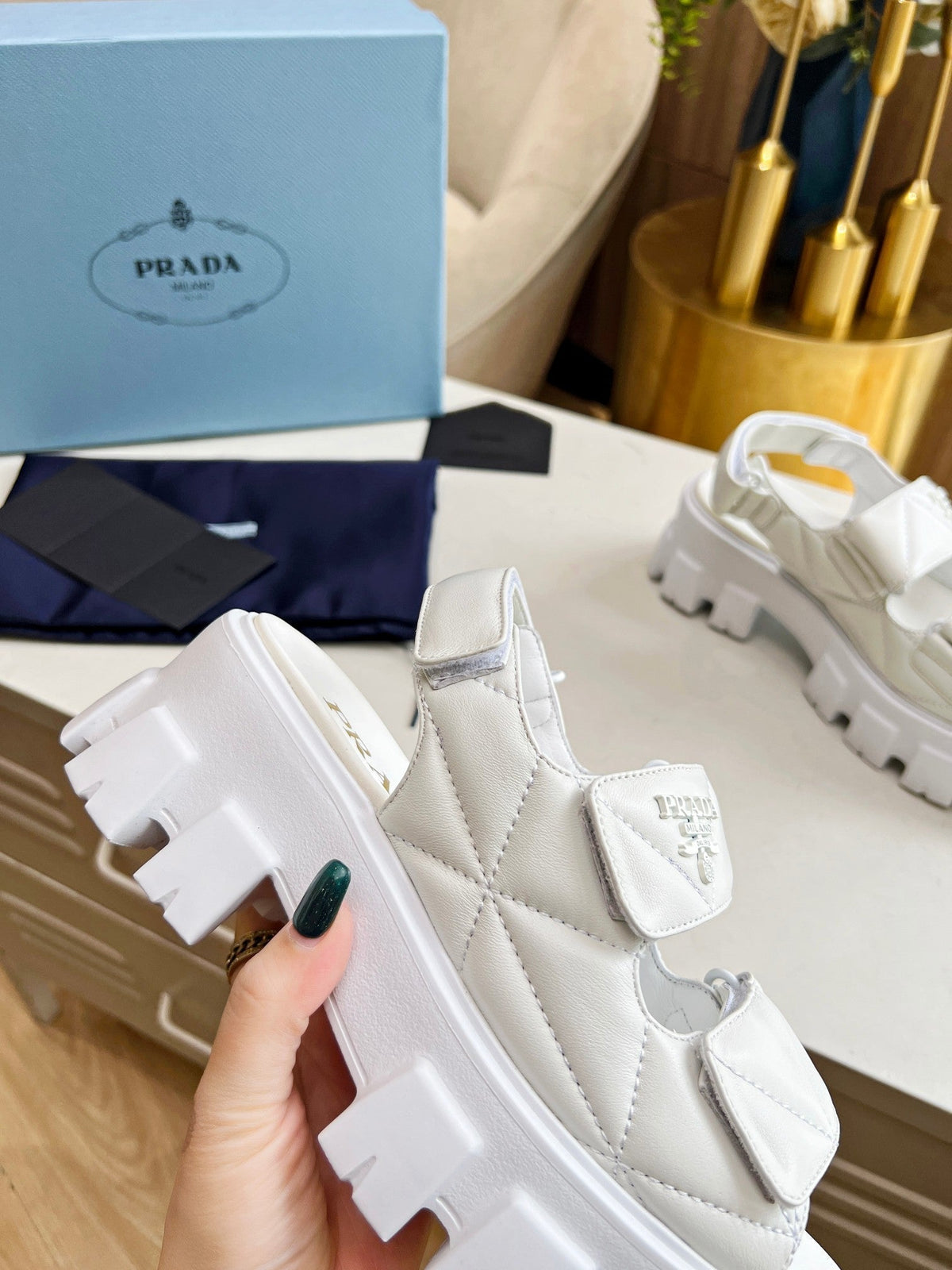 PRA MONOLITH NAPPA SANDALS WHITE LAMBSKIN