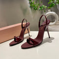 TWO STRAP HIGH HEELED SANDALS IN WINE RED GLOSSY SHEEPSKIN