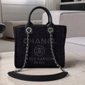 Chanel 2026 Mini Deauville Tote Bag 24cm Black Wool Leather Canvas