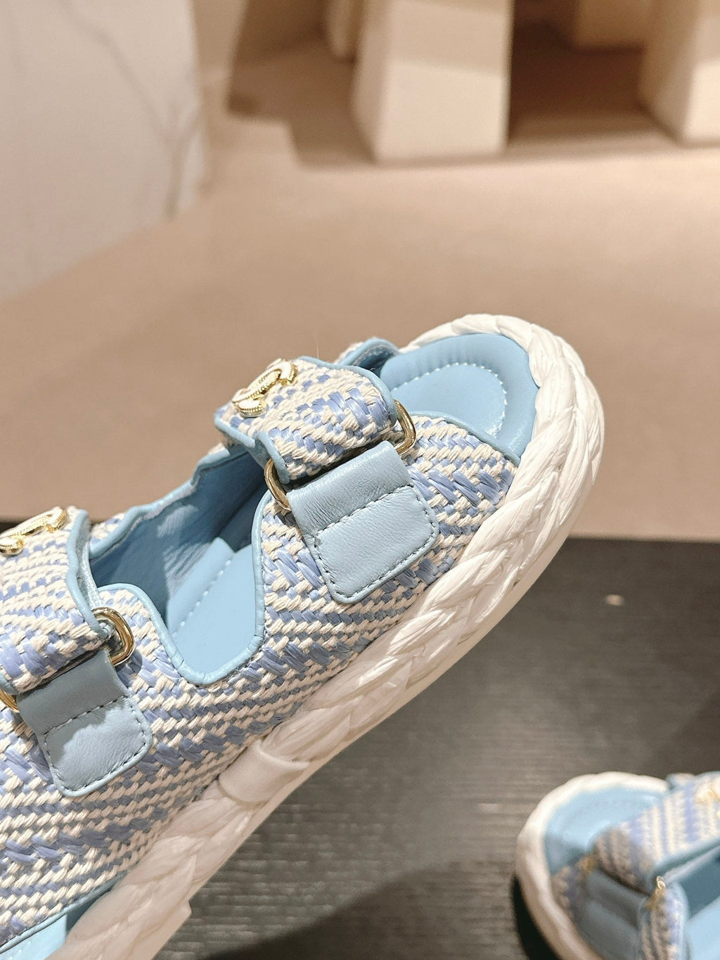 CC DAD SANDALS IN LIGHT BLUE CALFSKIN