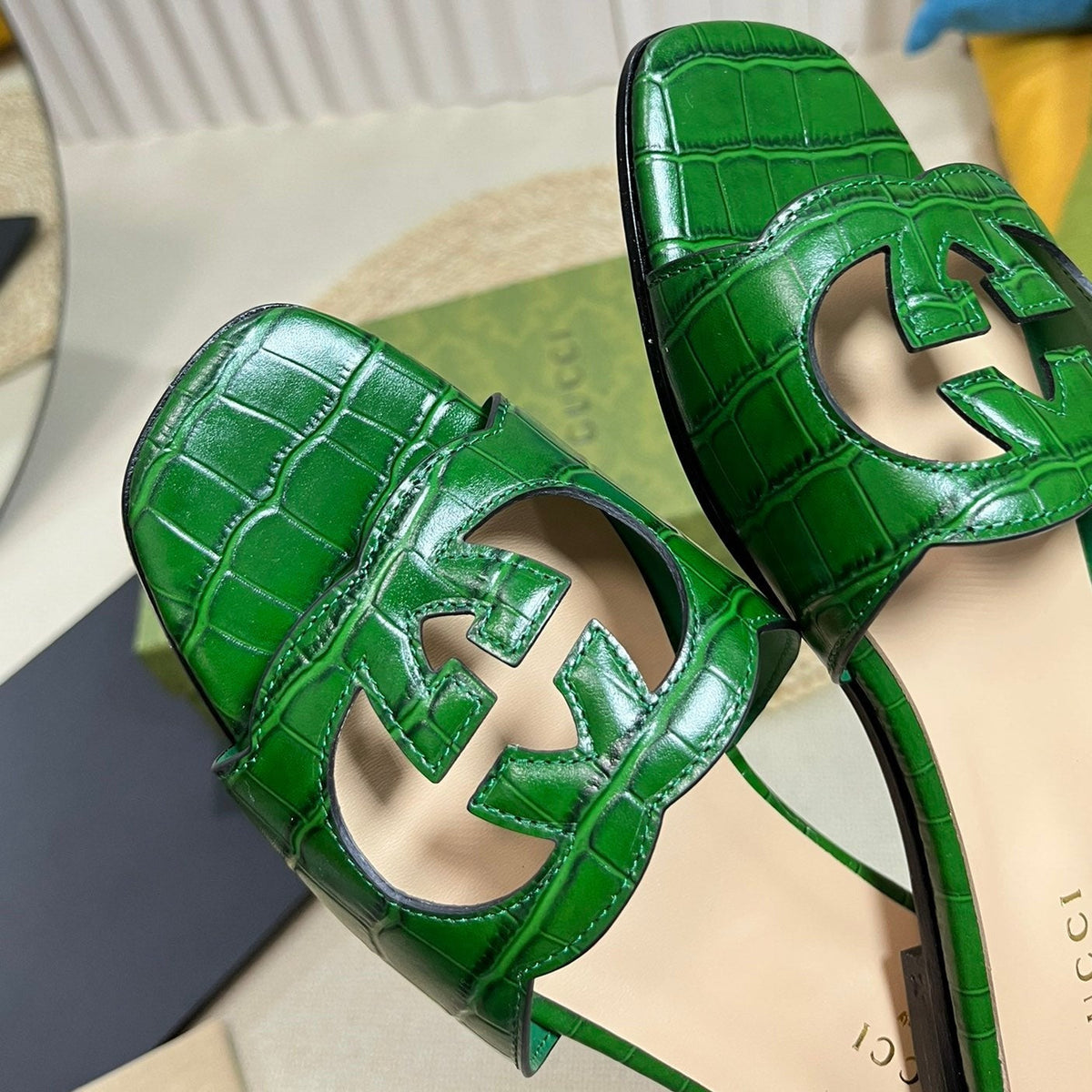 GG Cut Out Slide Sandals Forest Green