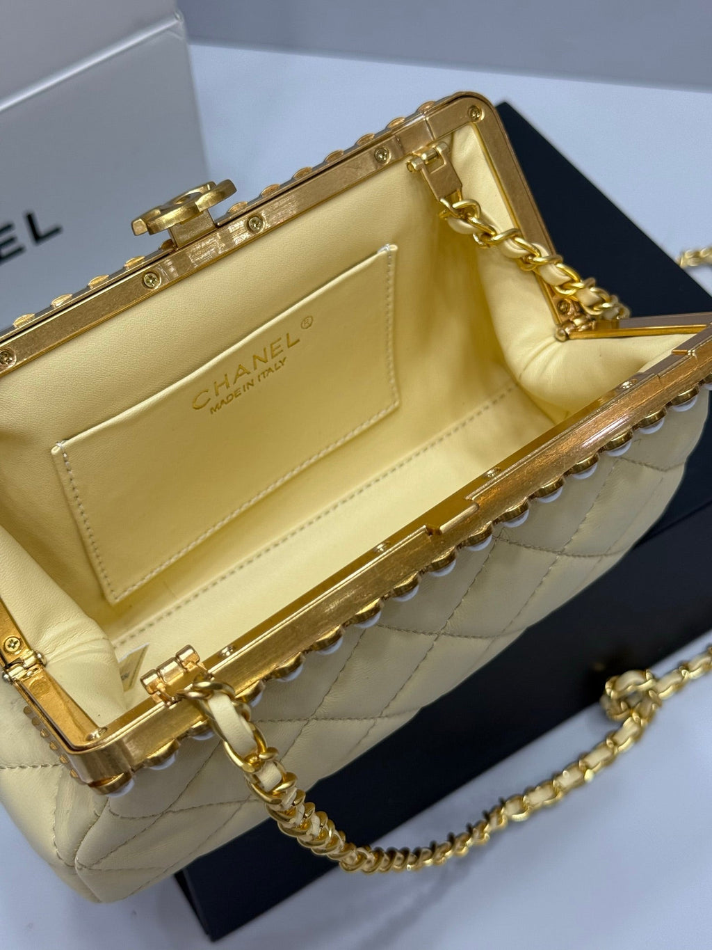 Chanel 2026 Pearl Clutch Yellow Gold Lambskin