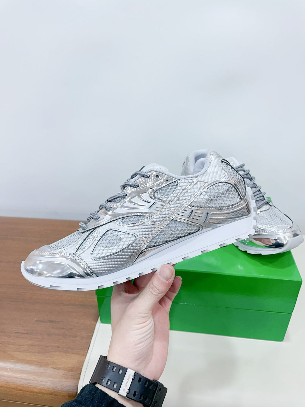 ORBIT SNEAKER IN SILVER TECHNICAL FABRIC AND METALLIC MESH