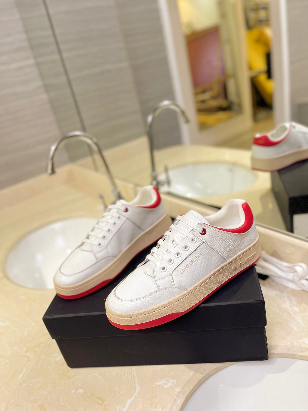 SL SL/61 SNEAKERS WHITE AND RED CALFSKIN